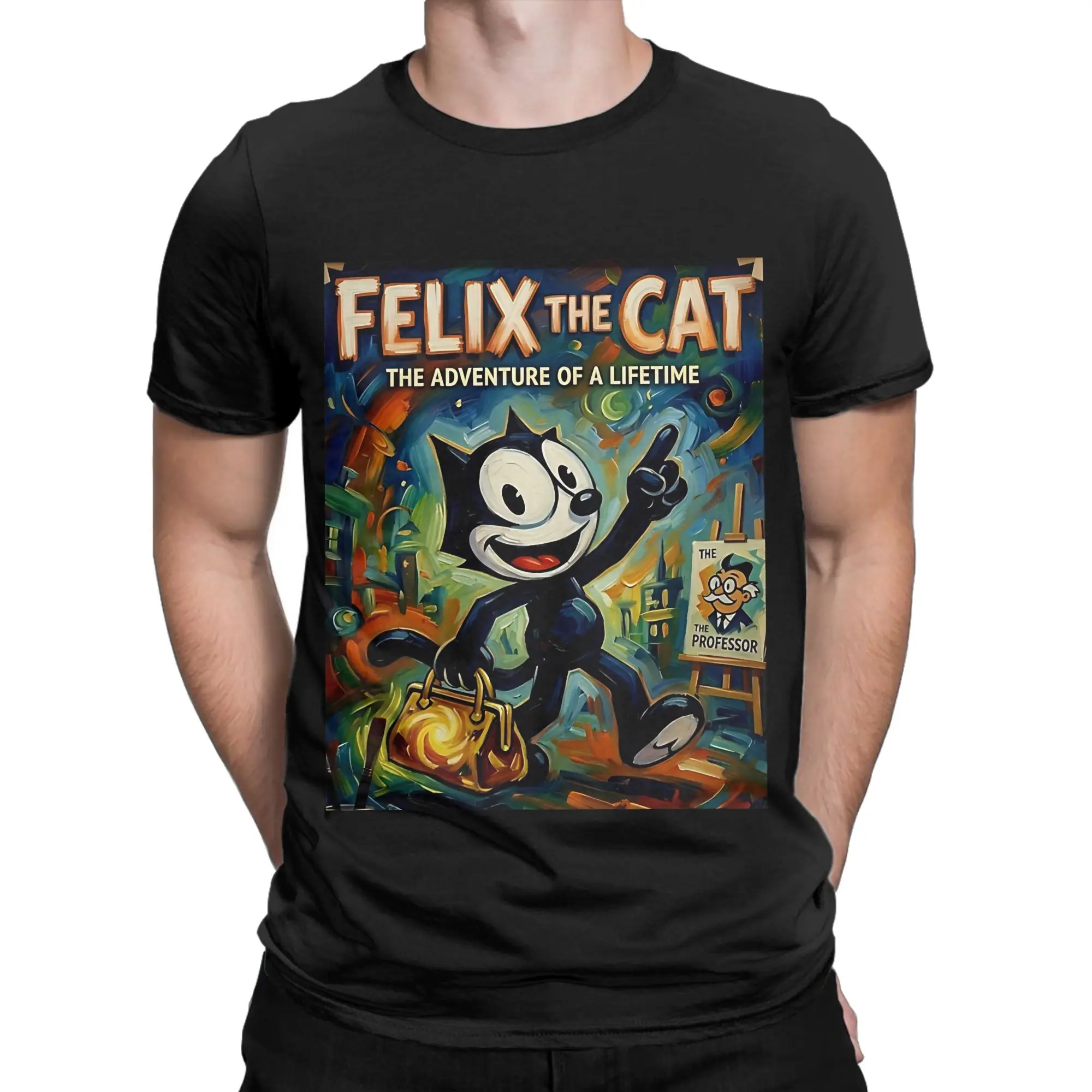 The Wonderful Wonderful cCat A Retro Vision Graphic 100% Cotton T-Shirt fFelix the cCat Tops Tees For Men