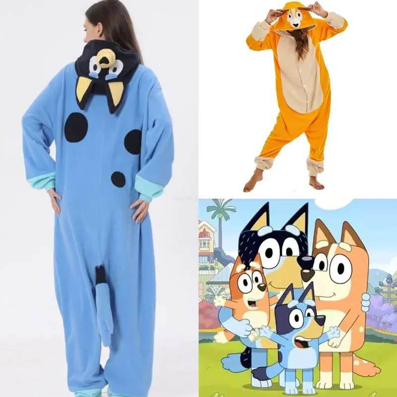 Bluey Adult And Children'S Cartoon One-Piece Pajamas Bingo Bluey Cosplay Costume Blue And Orange Multiple Sizes Available