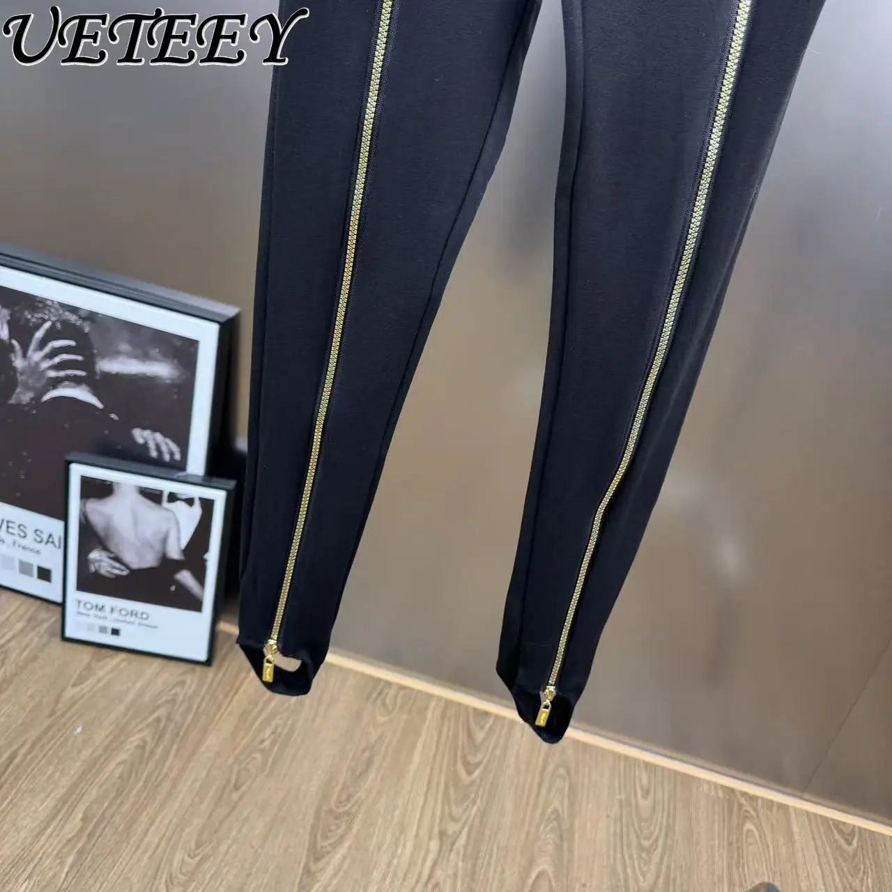 Herbst Winter Neue High-Waist Schlankheits Lange Zipper Design Slim Fit Hosen Einzigartige Chic High-End-Fühlen Schwarz Vielseitige Leggings