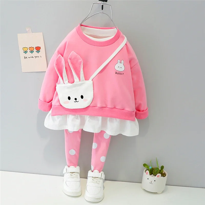 Baby Girls Clothing Sets Spring Autumn Children Cartoon Rabbit T Shirt Pants Toddler Infant Outdoor Kids Vacation Outfit