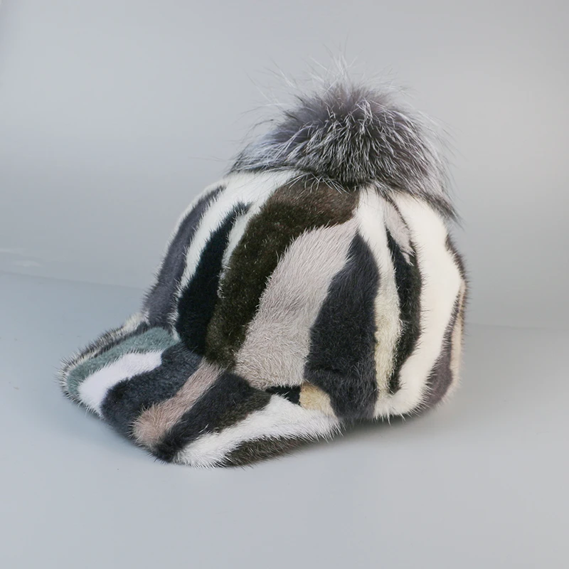 Heißer Verkauf Frauen Echte Echte Natürliche Nerz Pelz Hut Luxus Dame Elegante Stilvolle Warme Kappen Erwachsene Handgemachte Warme Winter Baseball Kappe – Detail 1