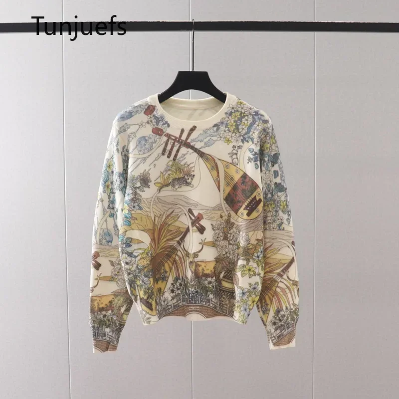 Wool Sweaters for Women Knitwear Female Pullover Jumper Fashion Print Knit Tops Long Sleeve Y2k Jersey Blouse Korea Fall Winter