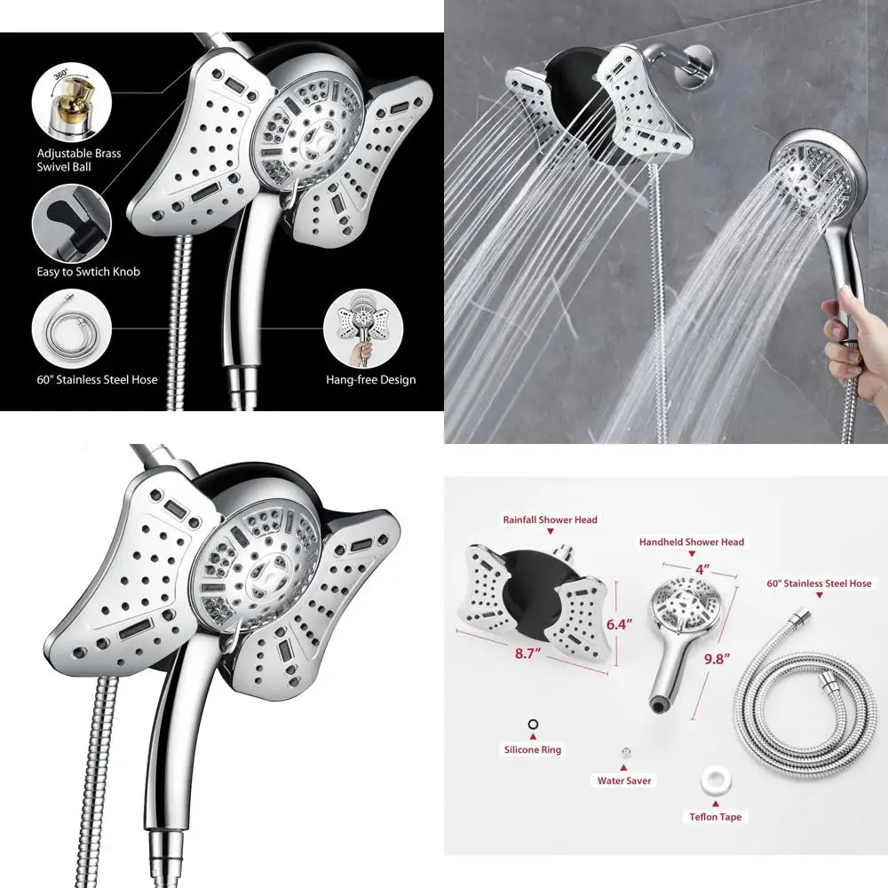 

Dual Function Shower System: 2.5 GPM Rainfall Head with 9-Mode Handheld Spray, 60 Hose