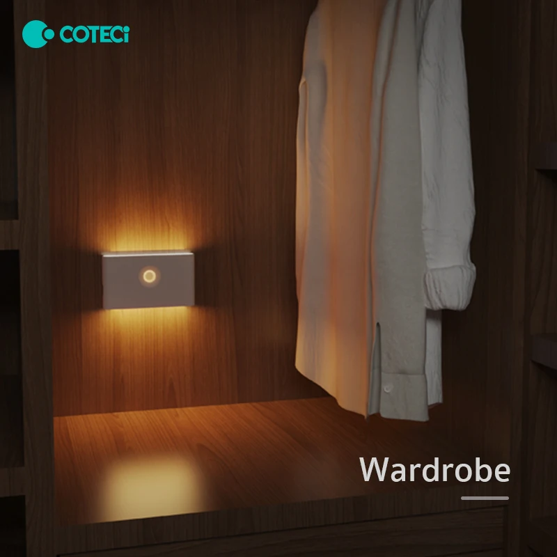 coteci Smart Linkage Motion Sensor Night Light Rechargeable Wireless Magnetic LED Induction Lamp Wall Home Bedroom Staircase