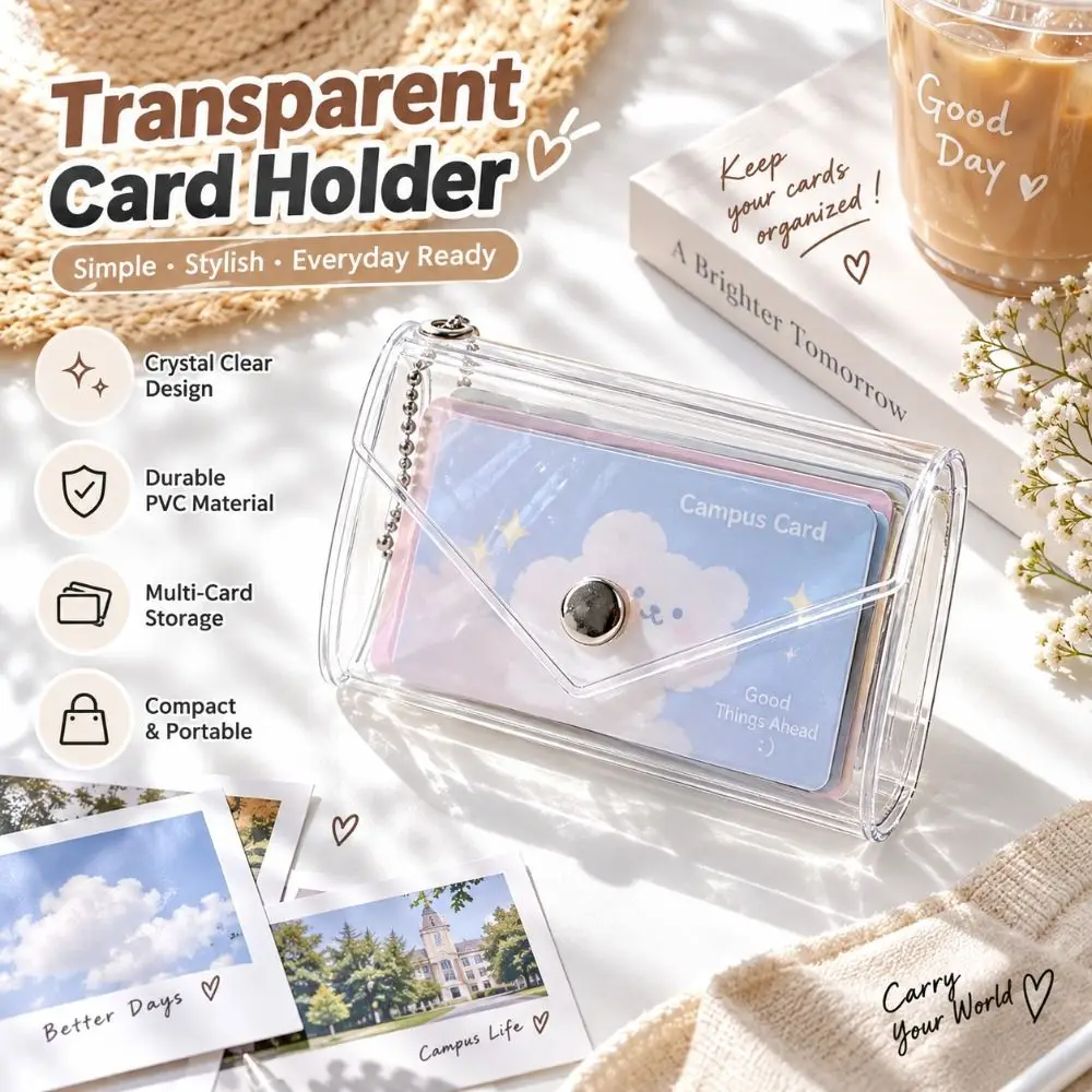 Stylish Starlight Glitter Finish Card Holder Transparent PVC Card Case Multi-Purpose Coin Purse Travel