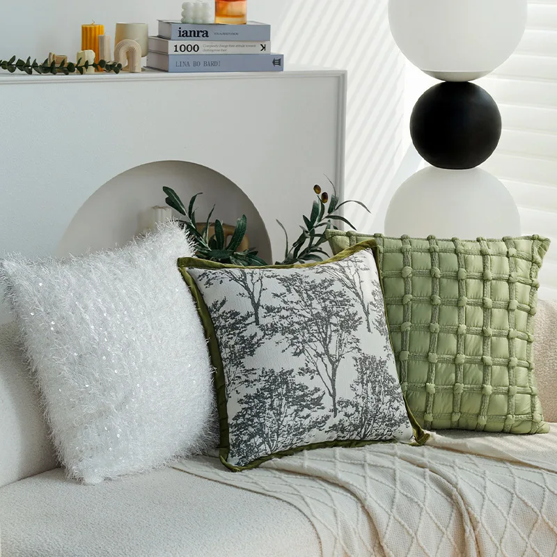 Ins Cream Wind Pillowcase Green Cushion Pillow Cover Sofa Model Room Hotel  Window Cushion Does Not Contain Core