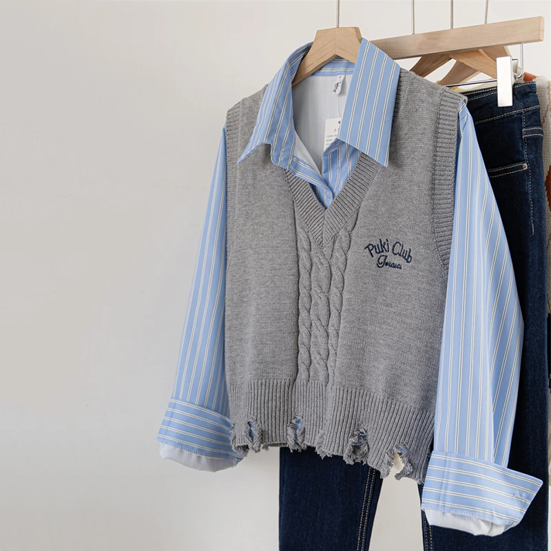 

ey Vest Sweater ort Sle College Wind Age Reduction Knitted Top Women's Faion Spring Autumn New Arrival Sweet Sle Sl...