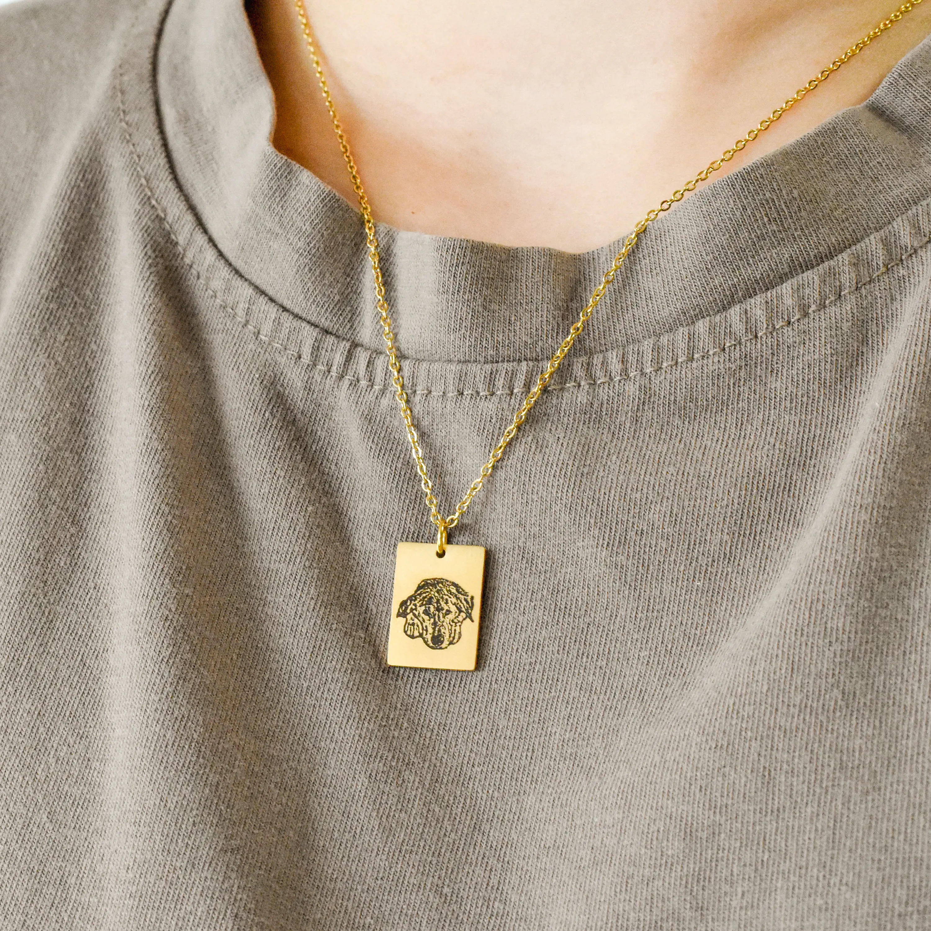 Personalized Multiple Pet Portrait Name Necklace Custom Engraved Rectangle Pendant Necklace Gold Plated  Jewelry for Pet Lovers