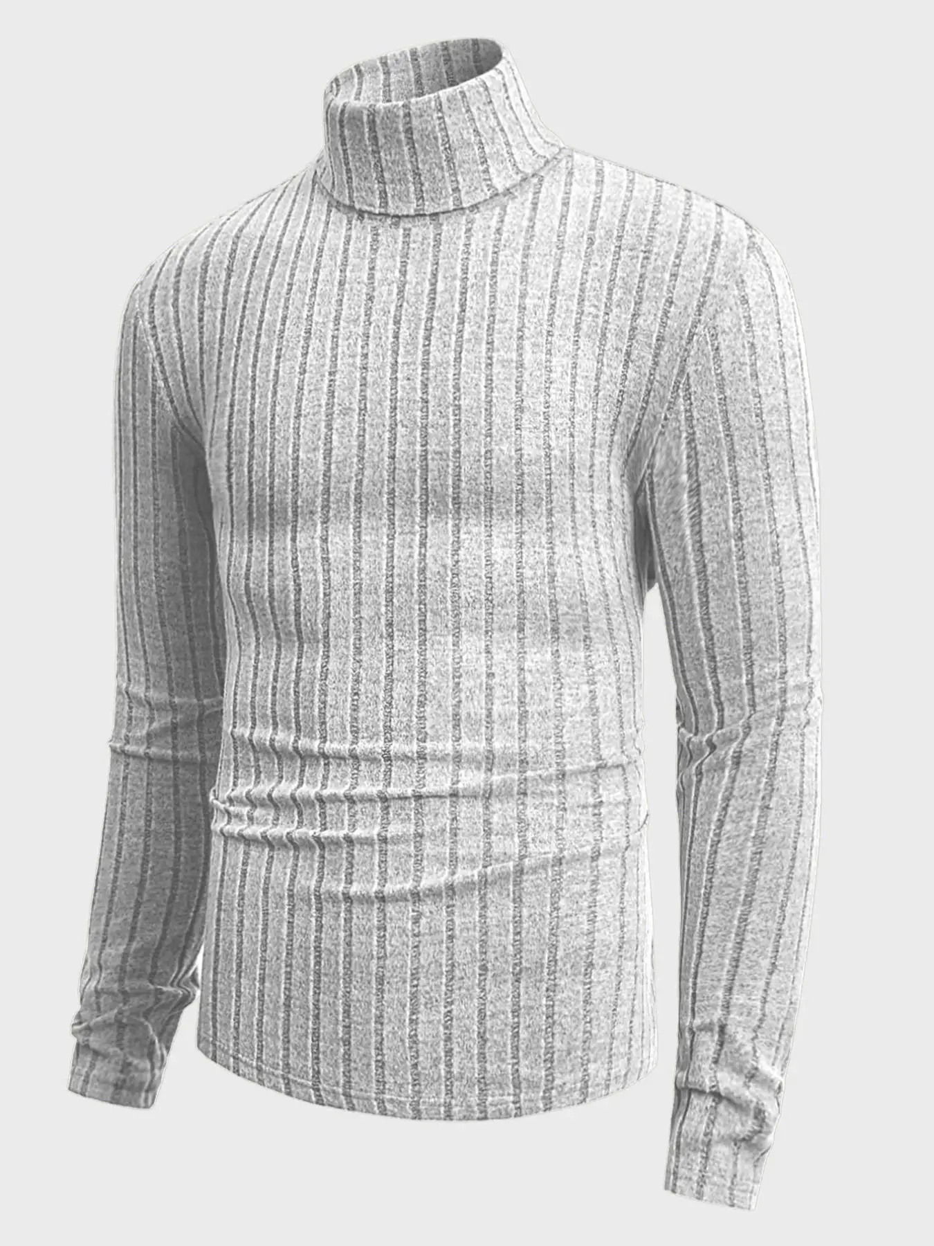 Herren Rollkragenpullover mit Langen Ärmeln, Vertikal Gestreift, Schlanke Passform, Gerippter Strickpullover, Lässiger Stretch-Unterzieher – Detail 9