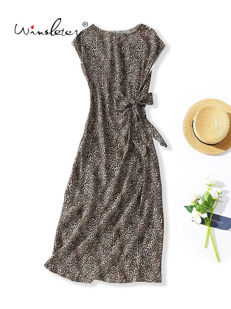Winsleter-Vestido elegante de crepé doble 100% seda real, cuello redondo con estampado de leopardo, vestidos retro de fiesta para mujer, corte en A, verano 2026 D66879CC
