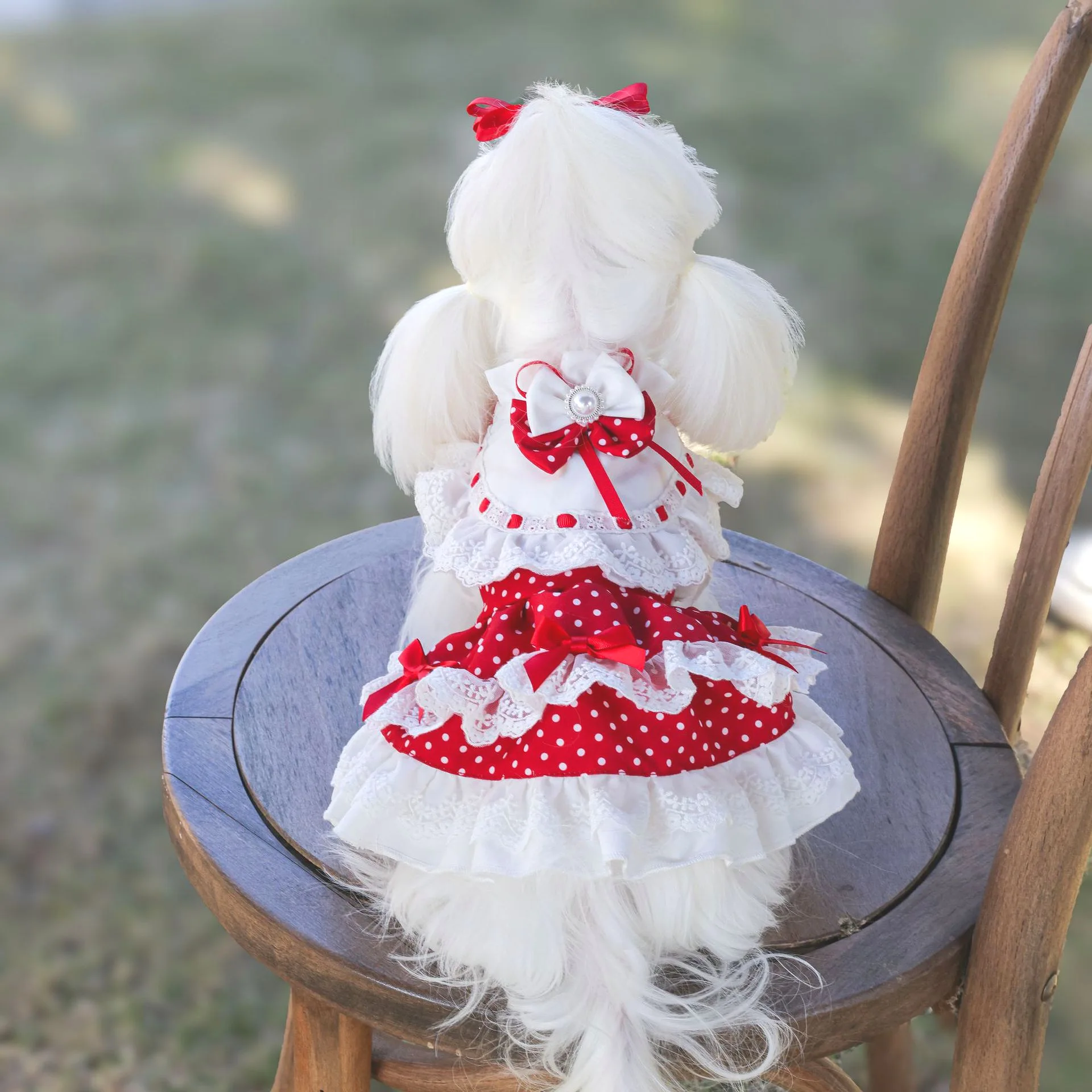 

Red Dot Print Lolita Princess Dress For Small Medium Dogs Yorkshire Pure Cotton Handmade Pet Dog Clothes Outerdoor Overalls Dog