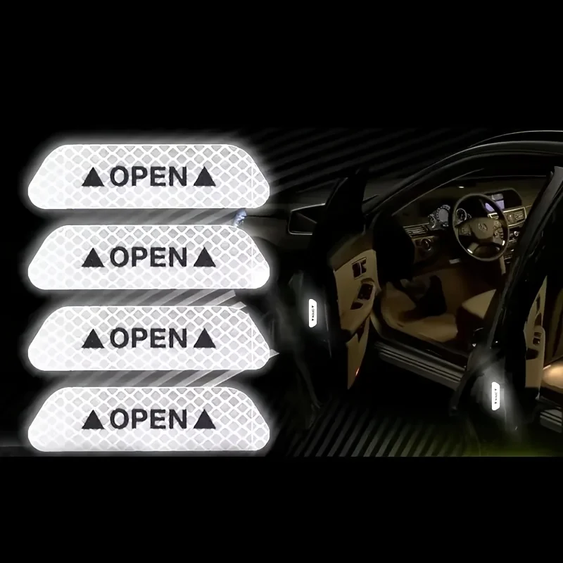 4pcs/pack door opening warning reflective stickers, night reflective warning stickers