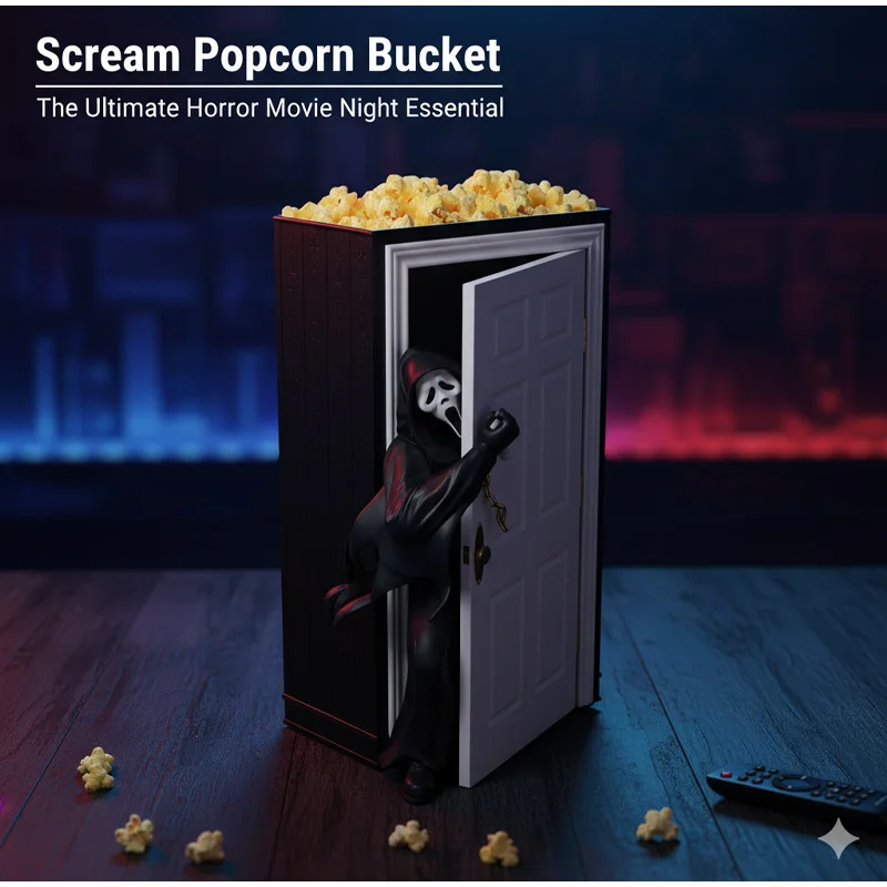 Neuartiger Ghost-Face-Popcorn-Eimer, Ghost-Display-Box, tragbarer, gruseliger, dekorativer Popcorn-Behälter für Filmnächte und Halloween