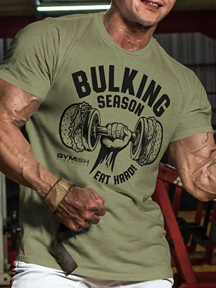 Bulking Season V2 Workout T-Shirt Funny Gym Shirts High Quality Cotton Casual Men Short Sleeves Top Muscle Man Tough Guy T-Shirt