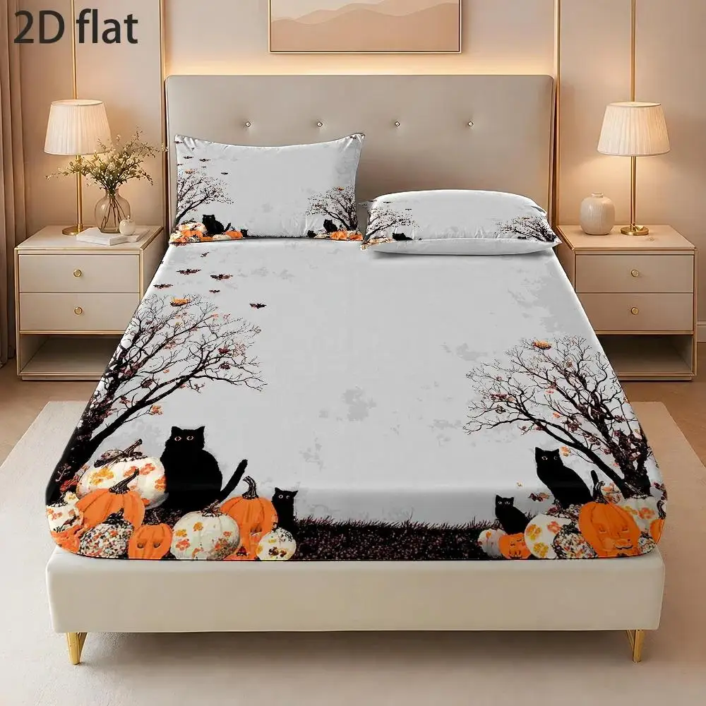 3-Piece Mattress Protector Set, 1 Fitted Sheet + 2 Pillowcases (Without Filling) 2D Flat Printing, Mattress Protector Fitted Sheet Cover, Mattress Protector Cover, Elastic Fitted Sheet Cover King/Twin/Queen Size Fits Various Sizes