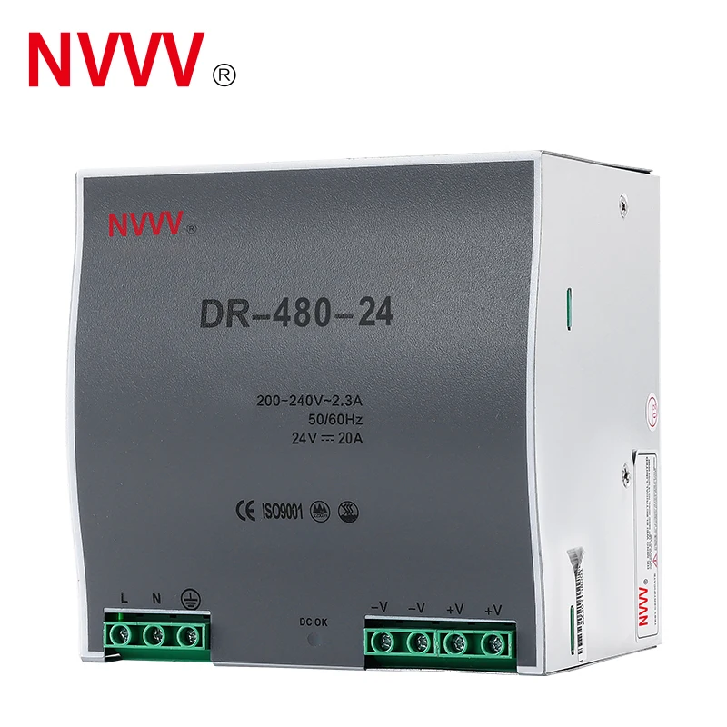 NVVV DR-480W Din Rail Power Supply 480W 24V Power Supply 48V 120W 220V AC To DC 24V 48V Voltage Stabilizer Transformer