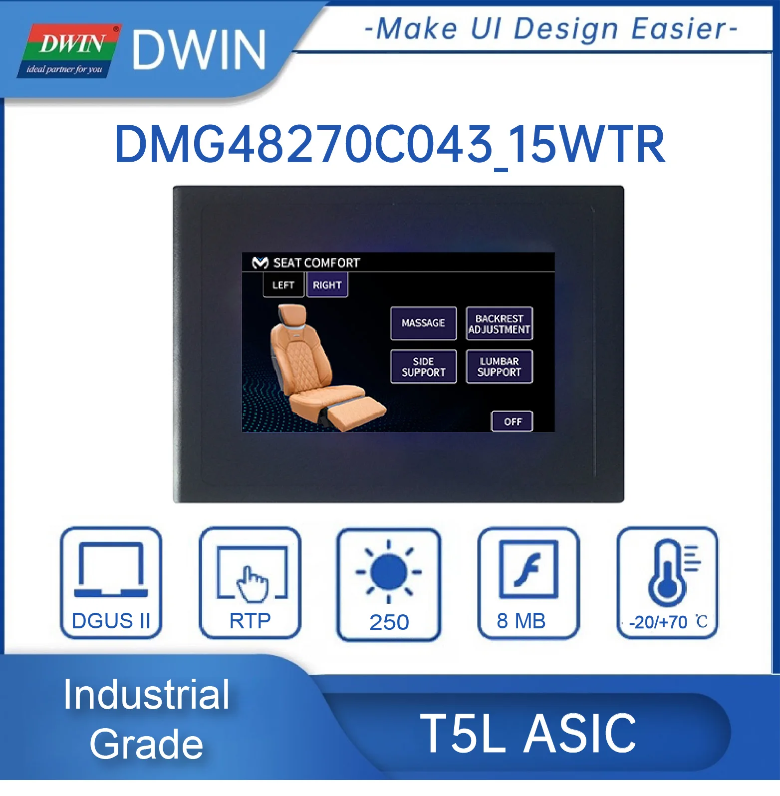 Dwin 4,3-calowy wyświetlacz LCM TFT LCD 480*272, komercyjny moduł wyświetlacza HMI, interfejs RGB, ekran dotykowy rezystancyjny TV-TN-TFT-LCD