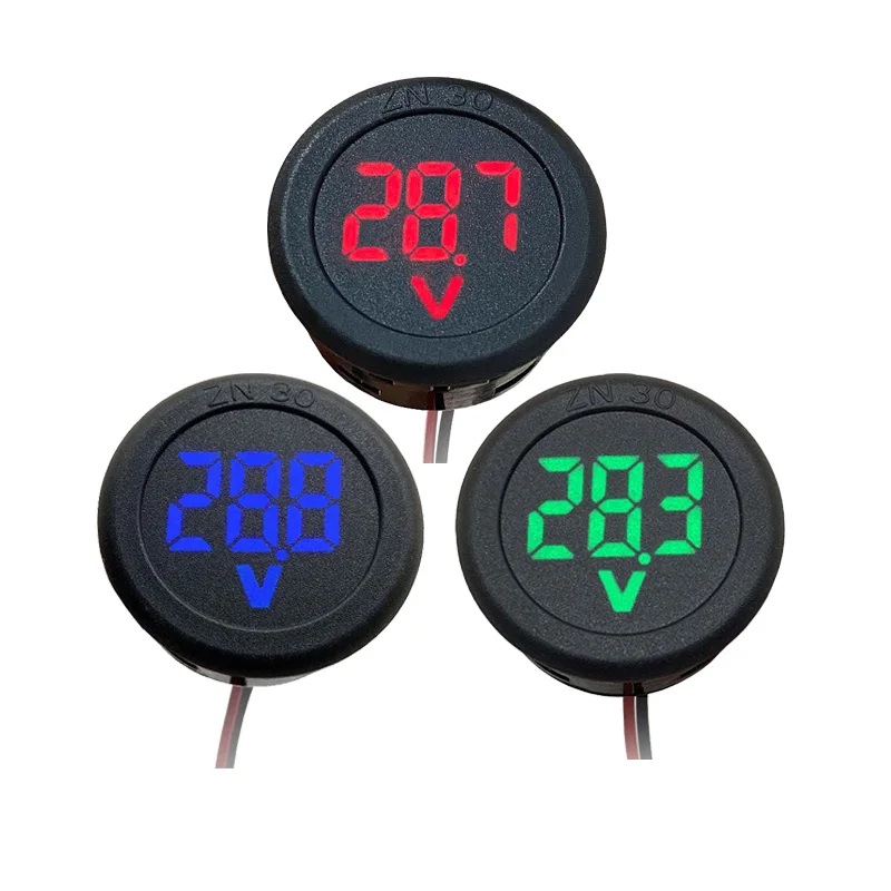 DC 4-100V LED Digital Display Round Two-wire Voltmeter DC Digital Car Voltage Current Meter Volt Detector Tester Monitor Pane