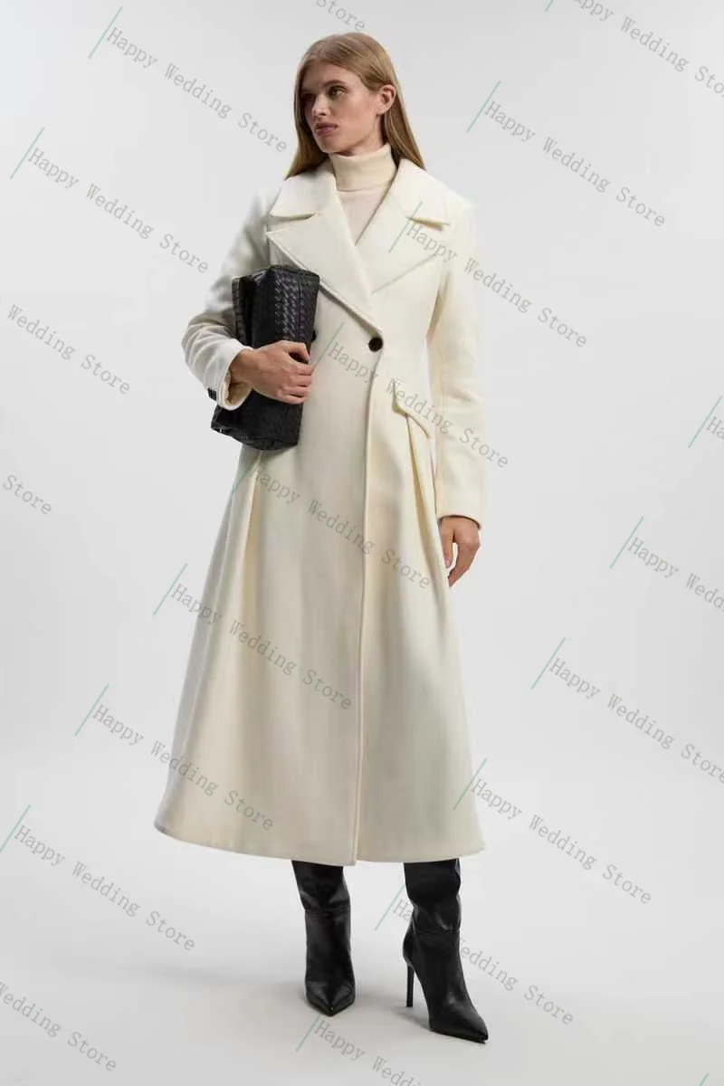 

White Cashmere Women Suit 1 Piece Long Blazer Winter Wool Prom Dress Formal Office Lady Jacket Customized Wedding Guest Coat