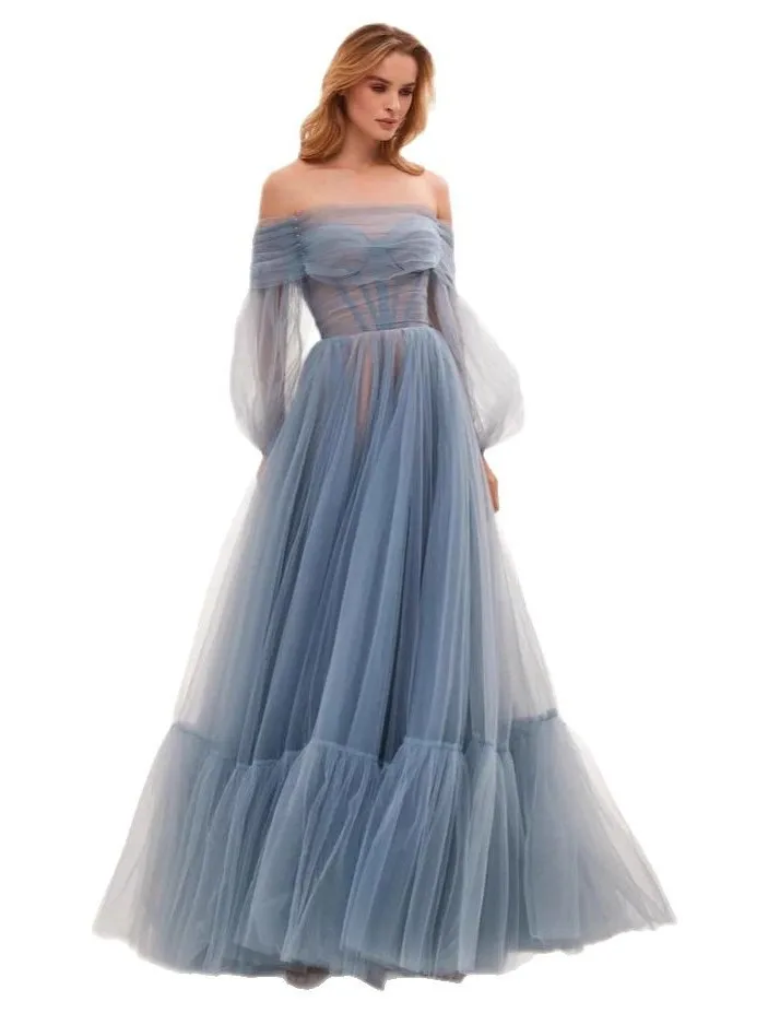 Ele Long Sve Тюлевое платье на одно плечо Роскошная юбка-миди Аосфера Китайское свадебное платье для женщин