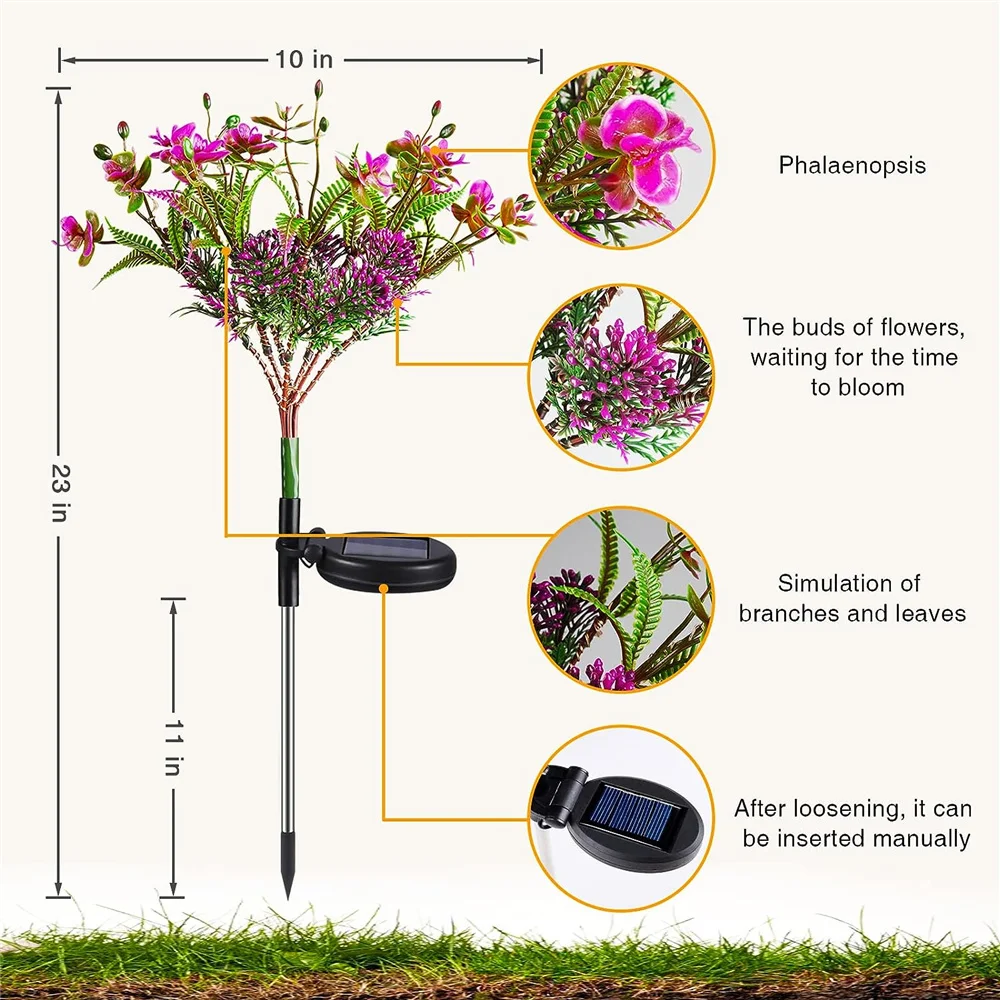 Luz Solar decorativa para jardín al aire libre, luz de flores Phalaenopsis alimentada por energía Solar, impermeable IP65, regalos de jardinería