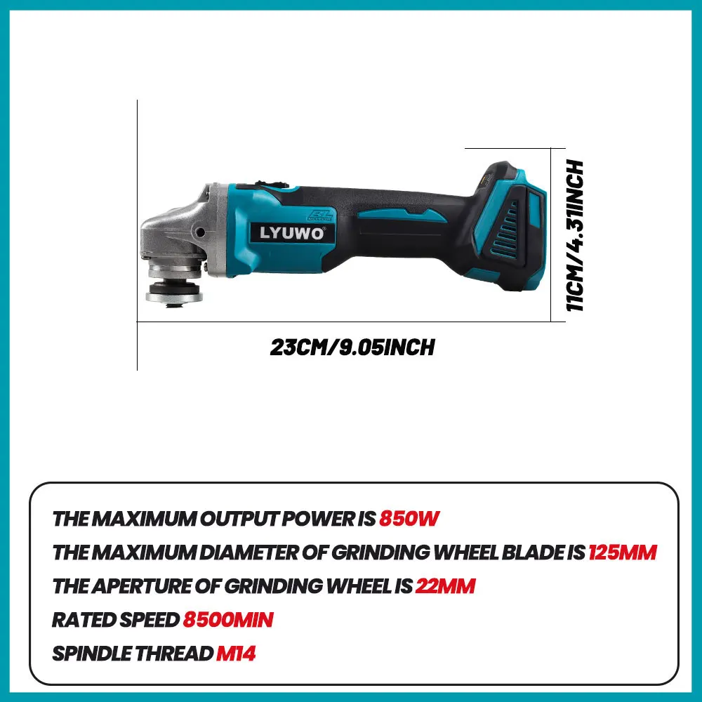 LYUWO Brushless Angle Grinder 125Mm |Heavy-Duty Electric Metal And Wood Polishing Machine, Compatible with makita Battery