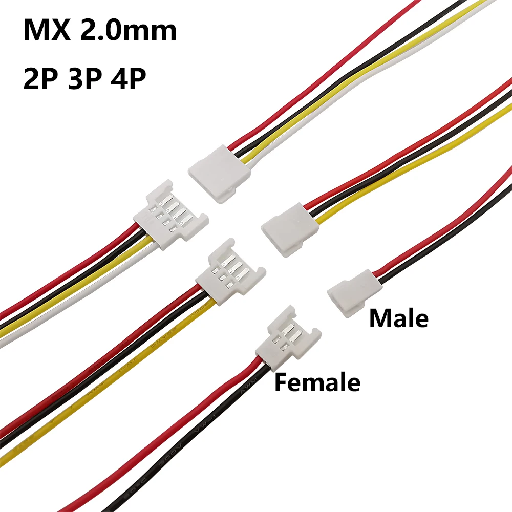 10Pcs MX2.0 2.0mm Pitch 2P 3P 4 Pin Male Female Aerial Docking Battery Charging Cable Connector Plug With Wire 150MM