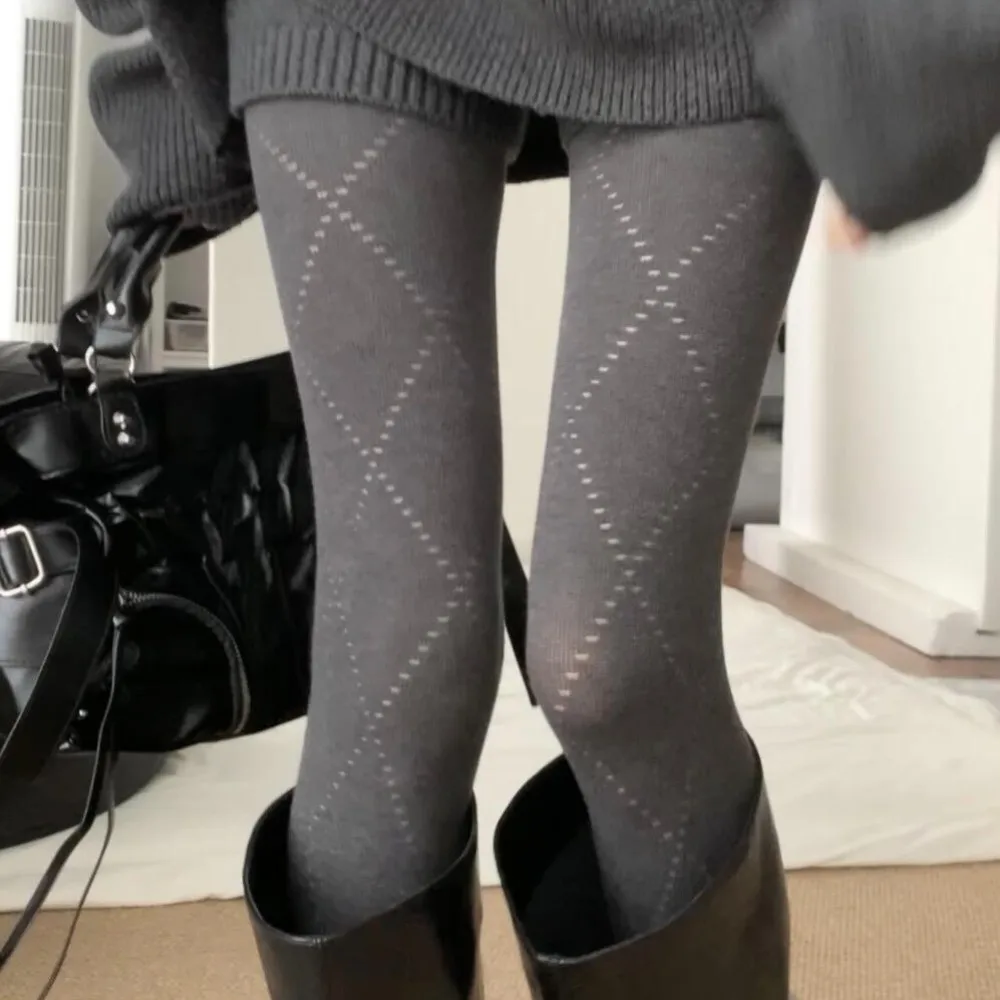 

Fashionable Jacquard Knitted Stockings High-elastic Skinny Fit Argyle Tights Breathable Thick Thermal Leggings Autumn Winter