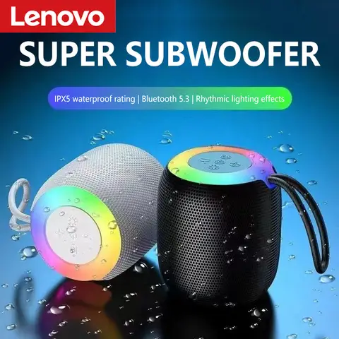 Lenovo Mini Bluetooth Speaker Waterproof Wireless Subwoofer Speaker with Rhythmic LED Lights Portable Lanyard For Outdoor Party