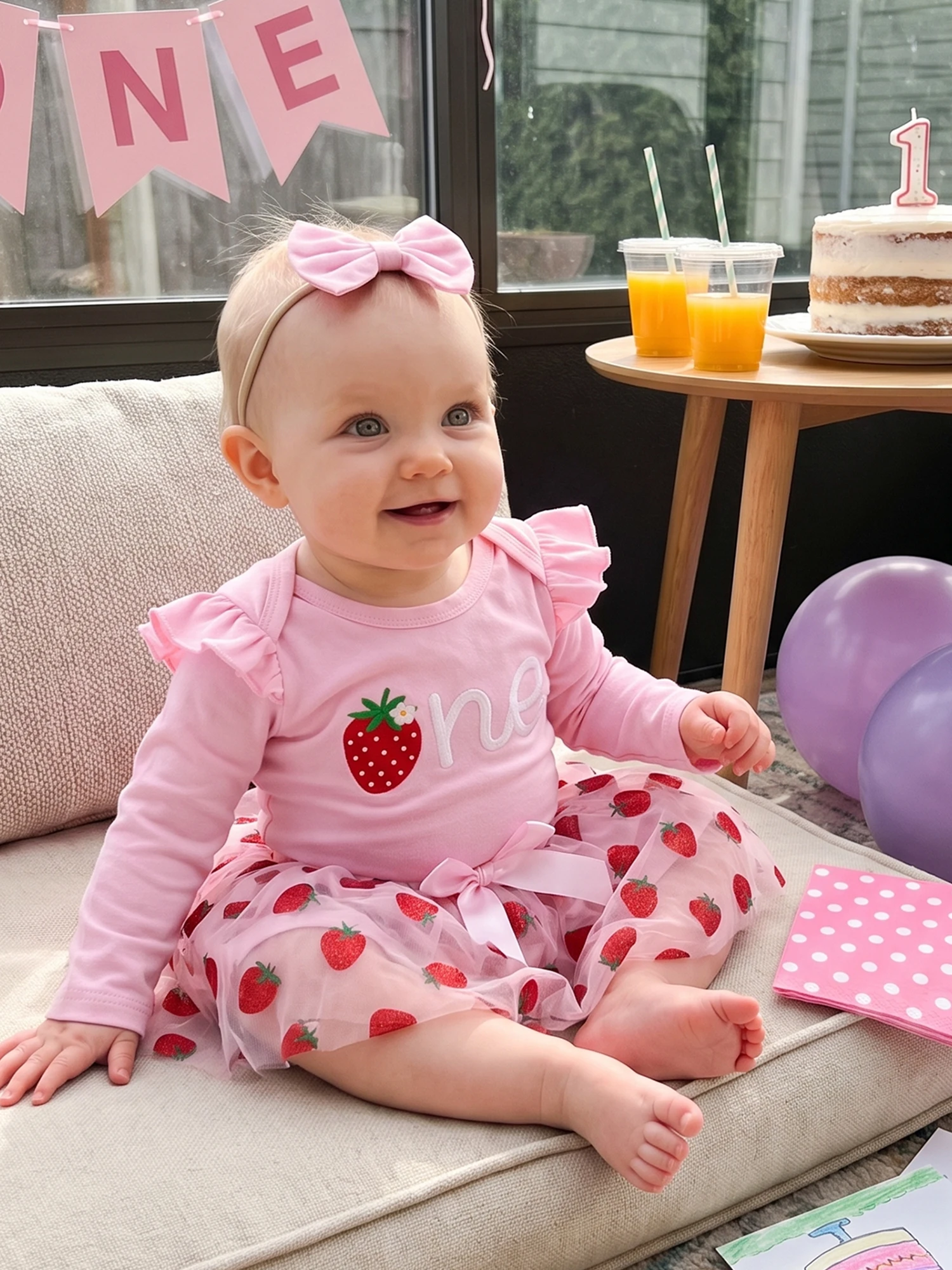 Girl 1 St Birthday Headband Long Strawberry Baby Girl 1 St Outfit Long Sleeve 1 St Compact Baby Girl 1St