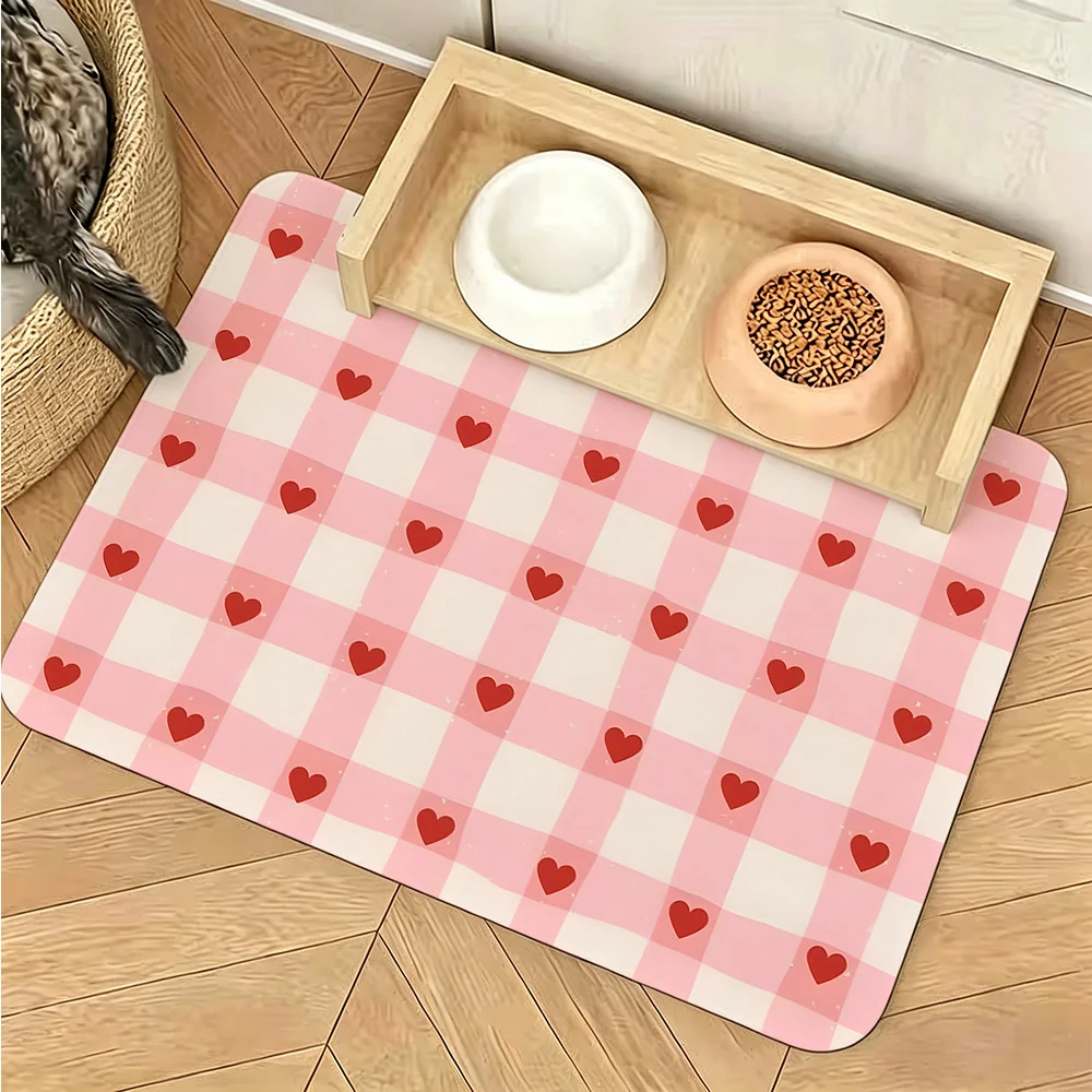 Cute Pink Heart Print Gingham Checkered Welcome Doormat Rug for Entryway Hallway Home Decor Gift Cottage Style Entrance Mat