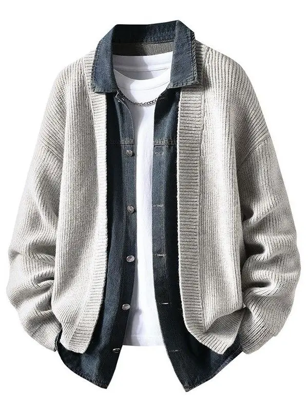 

Casual Men's Knitted Sweater Autumn Winter Patchwork Outerwear Long Sve Polyester Fiber Youth Faion Daily Wear