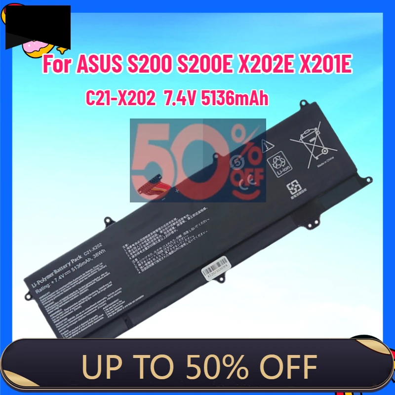 

7.4V 5136mAh C21-X202 Laptop Battery for Asus Vivobook S200 S200E X201 X201E X202 X202E Q200 Q200E C21x202