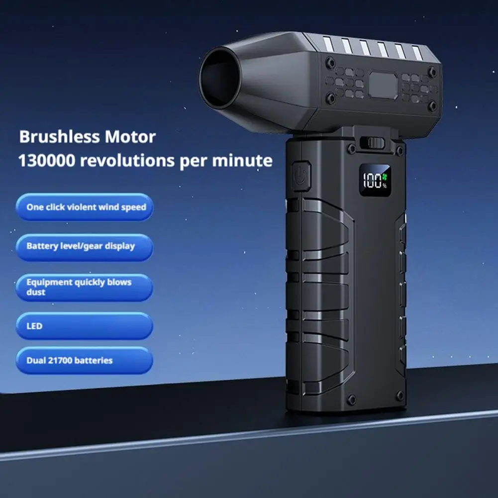 Mini Air Blower 160000 RPM Handheld Electric Turbo Jet Fan 52m/s Wind Speed Brushless Motor Turbo Violent Fan LED Display