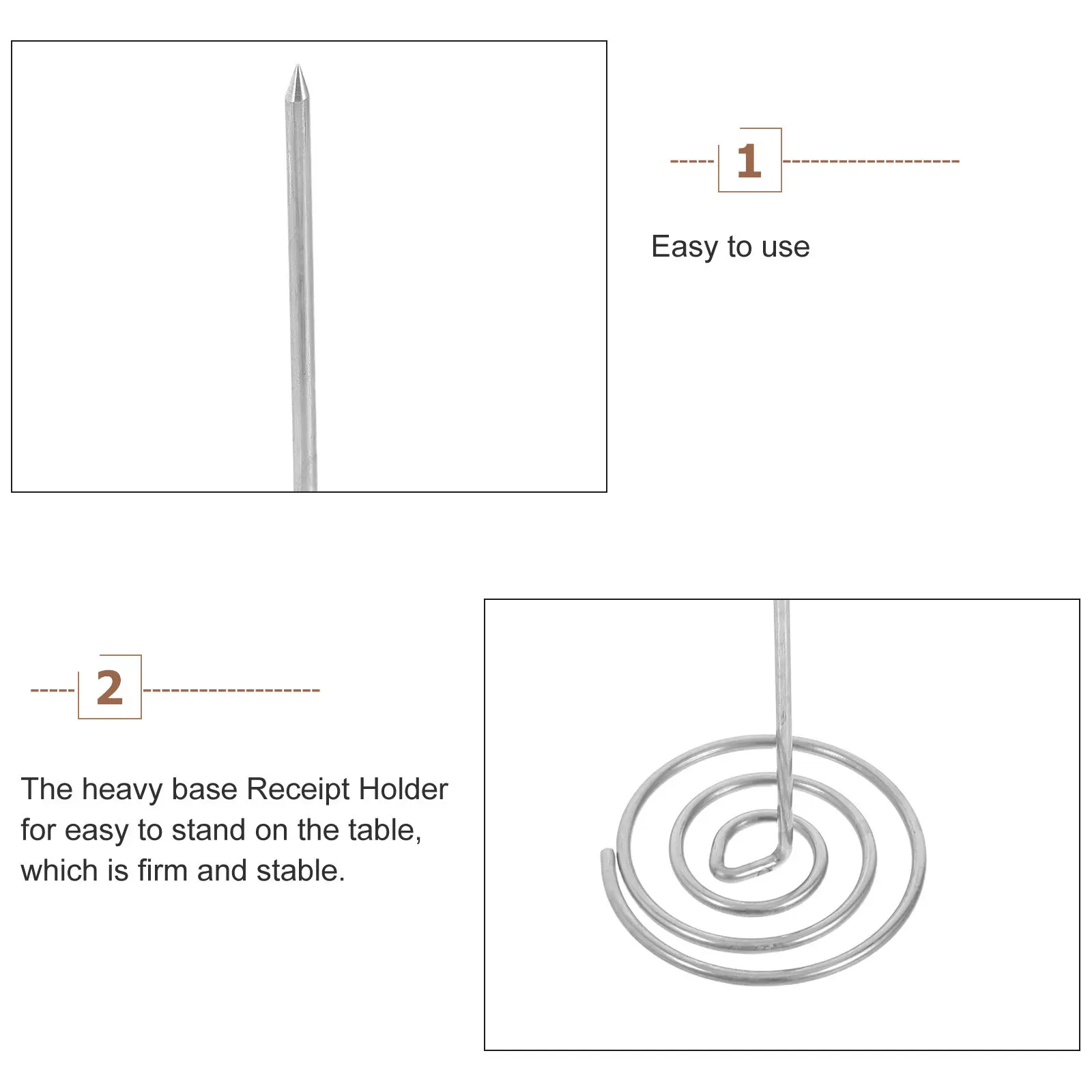 2Pcs Stainless Steel Receipt Holder Ticket Spike Organizer Kitchen Menu Bill Receipt Stabber for Restaurant 15Cm