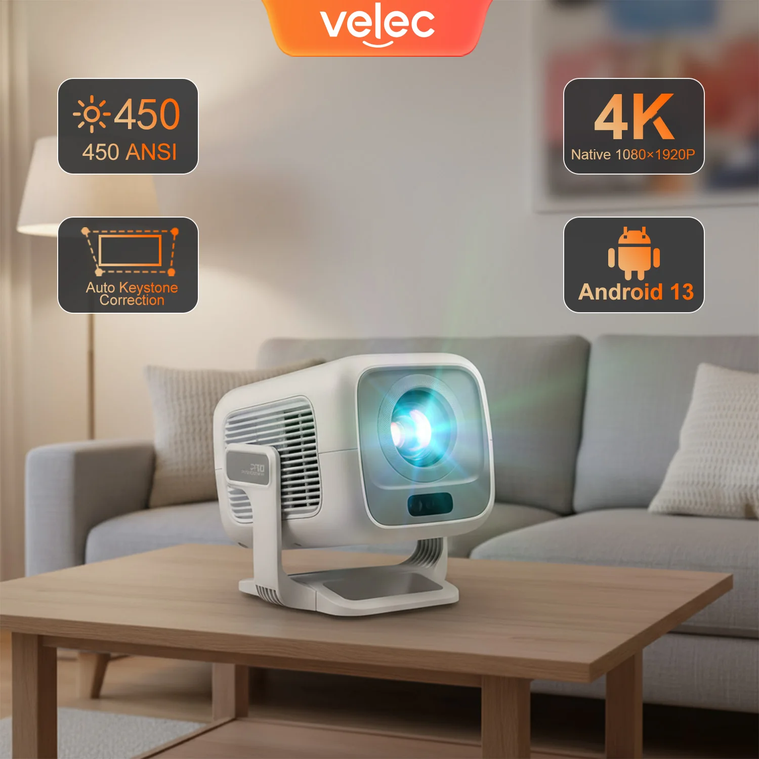 

2 шт. Velec 4K 1080P светодиодный проектор Сертификация Netflix Автофокус WIFI6 BT5.4 Android проектор Портативный проектор для домашнего кинотеатра