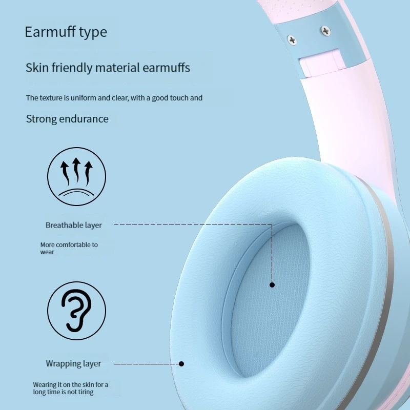 Auriculares inalámbricos con Bluetooth, audífonos plegables con música, gradiente de Color Flash, orejas de gato encantadoras con micrófono para