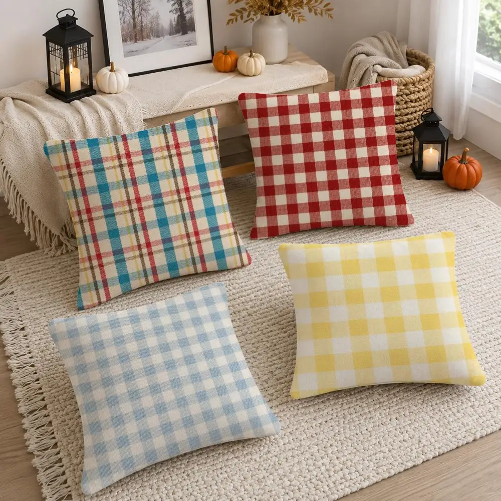 Pattern Gingham Cushion Cover Soft Fluffy Short Plush  Pillow Case Throw Decorative Cushion Covers for Sofa Bedroom Home Decor