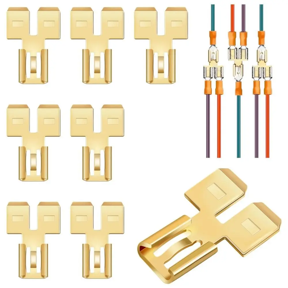 8pcs Portable Non Insulated Electrical Spade Connectors Brass Electrical Piggyback Spade Connector Wire Terminals Adapter