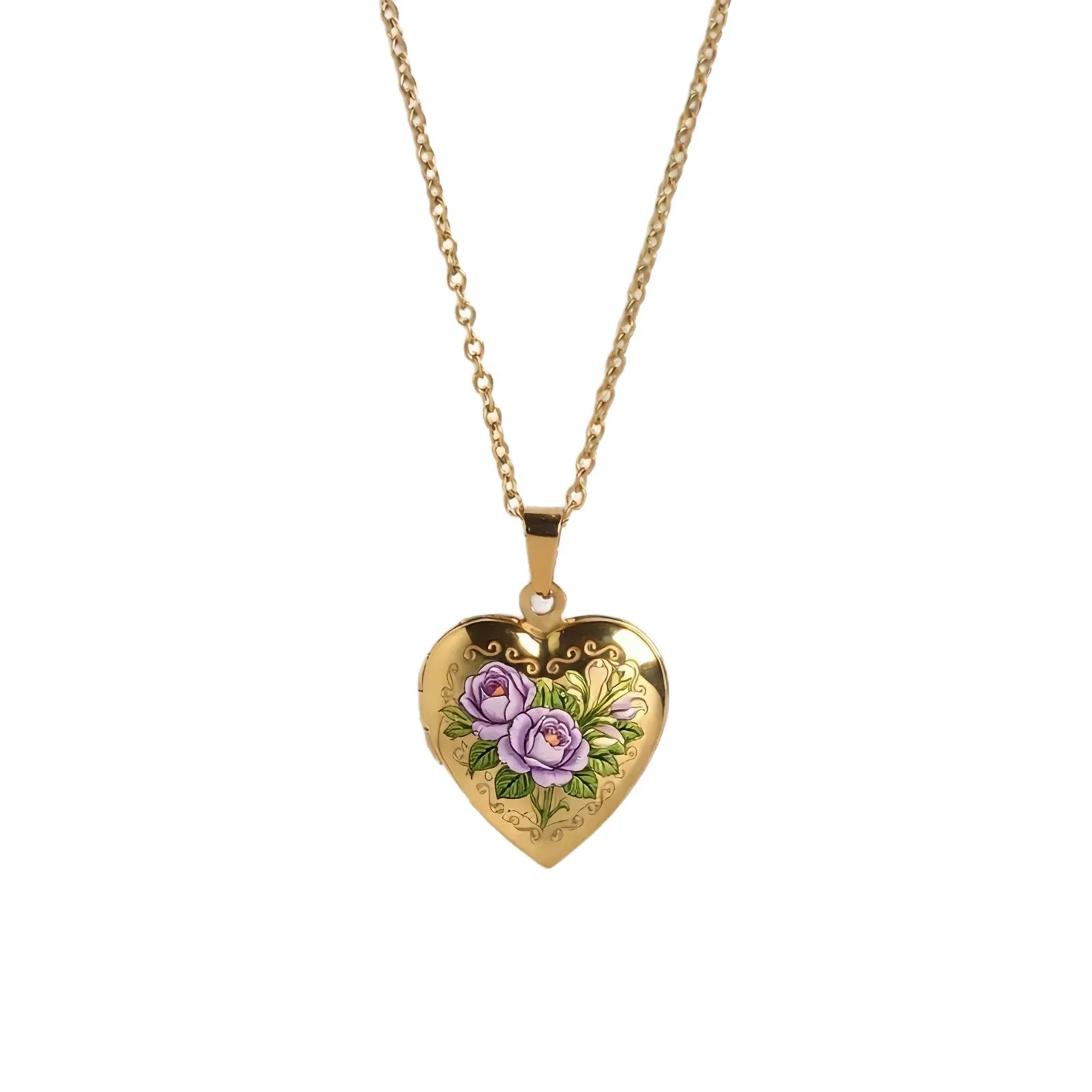 New Month Flower Necklace Heart Shaped Close and Open Pendant Necklace for Women Girls Sweet Heart Necklace Jewelry Accessories