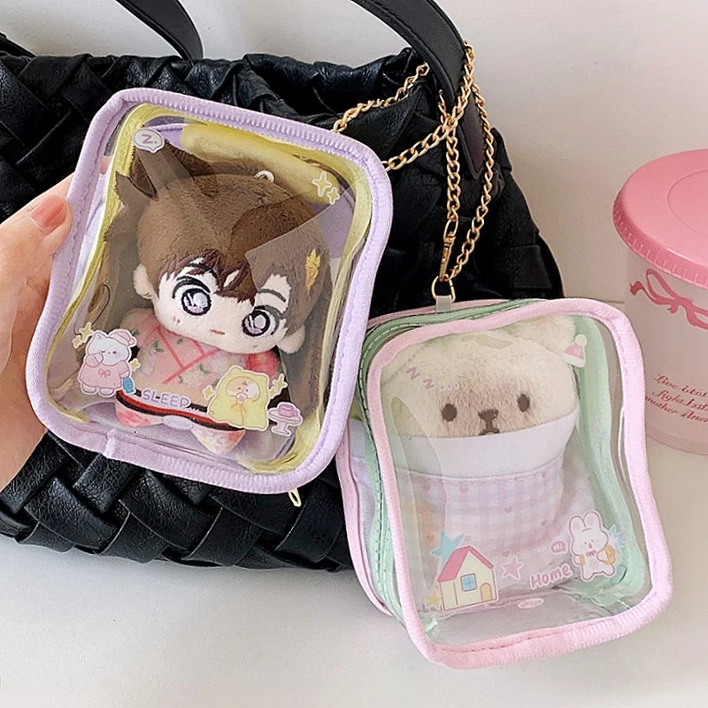 Sleep Bear 10cm PVC Plushie Display ItaBag, Kawaii Portable Storage Pouch with Window, for Anime Kpop Merch Decor&shooting Prop