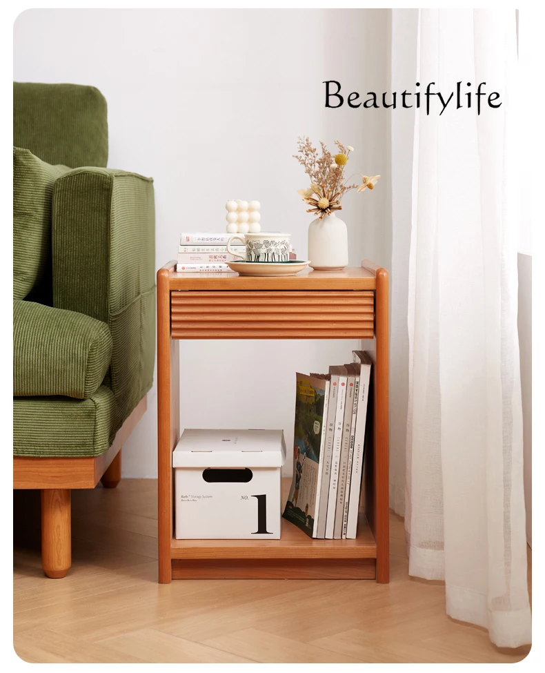 

Nordic Solid Wood Bedside Cabinet Cherrywood Simple Japanese Style Small Apartment Bedside Storage Cabinet Multifunctional