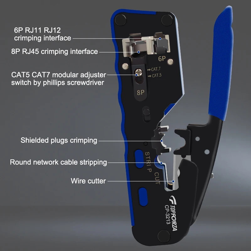 RJ45 Pass Through Crimper at6 Cat5 Cat5e 8P8C Modular Connector Crimping Tool PassThrough Ethernet Crimping Plier Cable Stripper