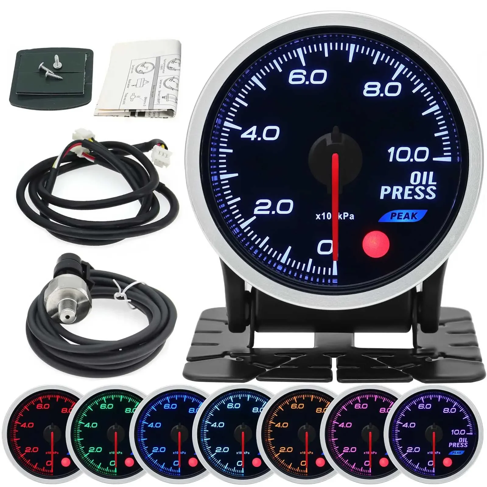 

Universal Auto 12V 52mm Racing Tachometer New 8 Color Gauge Meter for Oil Pressure Water Temp EGT Exhaust Turbo Boost Oil Temp