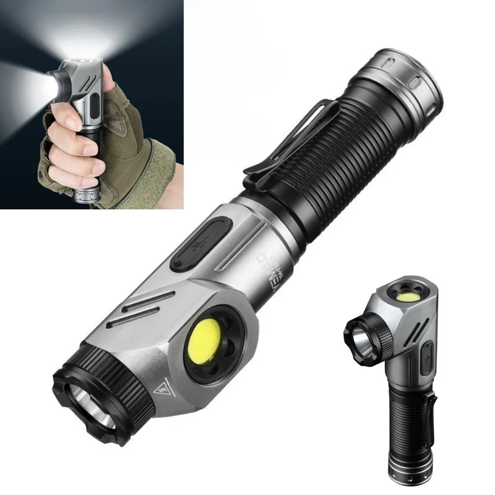 Portable Rechargeable Work Light Rotating Magnetic LED Flashlight 90-Degree Adjustable Corner Outdoor Torch for Hiking Camping