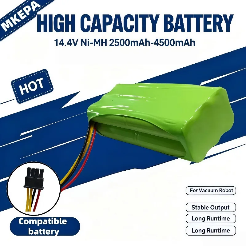 High‑Capacity 14.4V NI‑MH Robot Battery VCR03W 2500‑4500mAh Replacement For BBK BV3521 Redmond RV‑R300