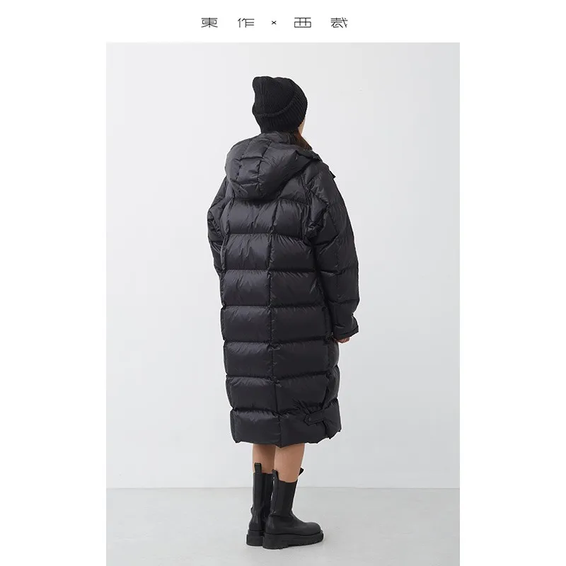 Por favor, usá-lo quando a temperatura é abaixo -20 graus ~ 2025 outono/inverno nova jaqueta de penas de pato ~ jaqueta de comprimento médio em forma de casulo para mulheres, casaco engrossado e emagrecedor