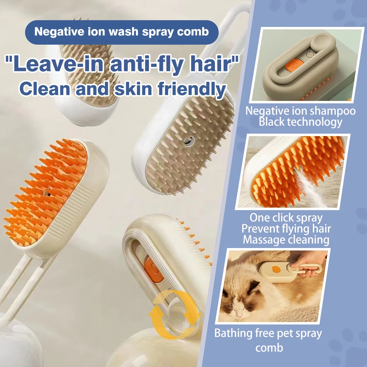 Pet Steam Brush Cat Dog Cleaning Steamy Spray Massage Beauty Comb 3 In 1 Hair Removal Grooming Supplies Pets Accessories