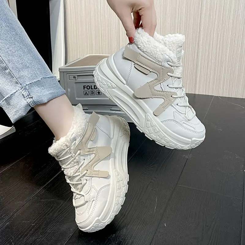 

Women's 2025 New Arrival Snow Boots Winter Fleece Lined Thick Sole High Top Dad Style Athleisure Warm Cotton Shoes