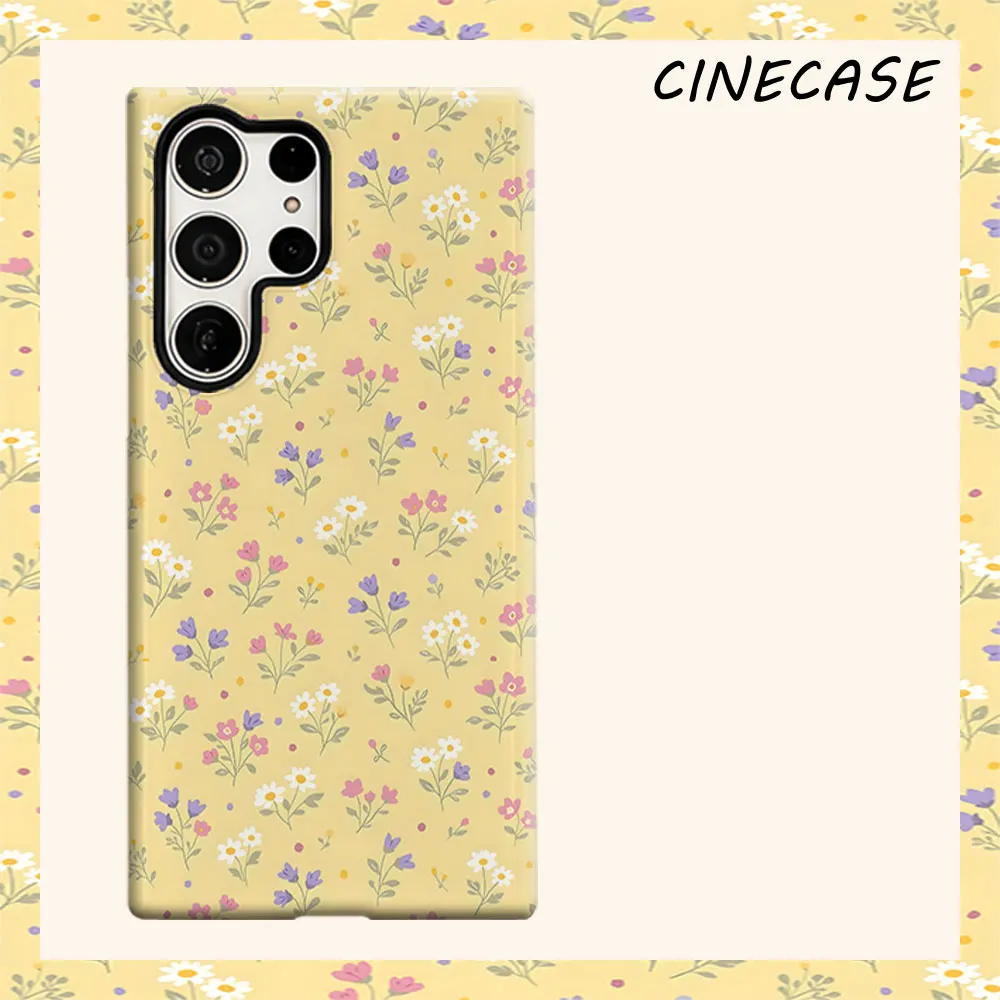 yellow ditsy floral pastel For Samsung Galaxy S26 S25 S24 A56 A36 Dual Layer Luxury Fashion Full Lens Protective Case